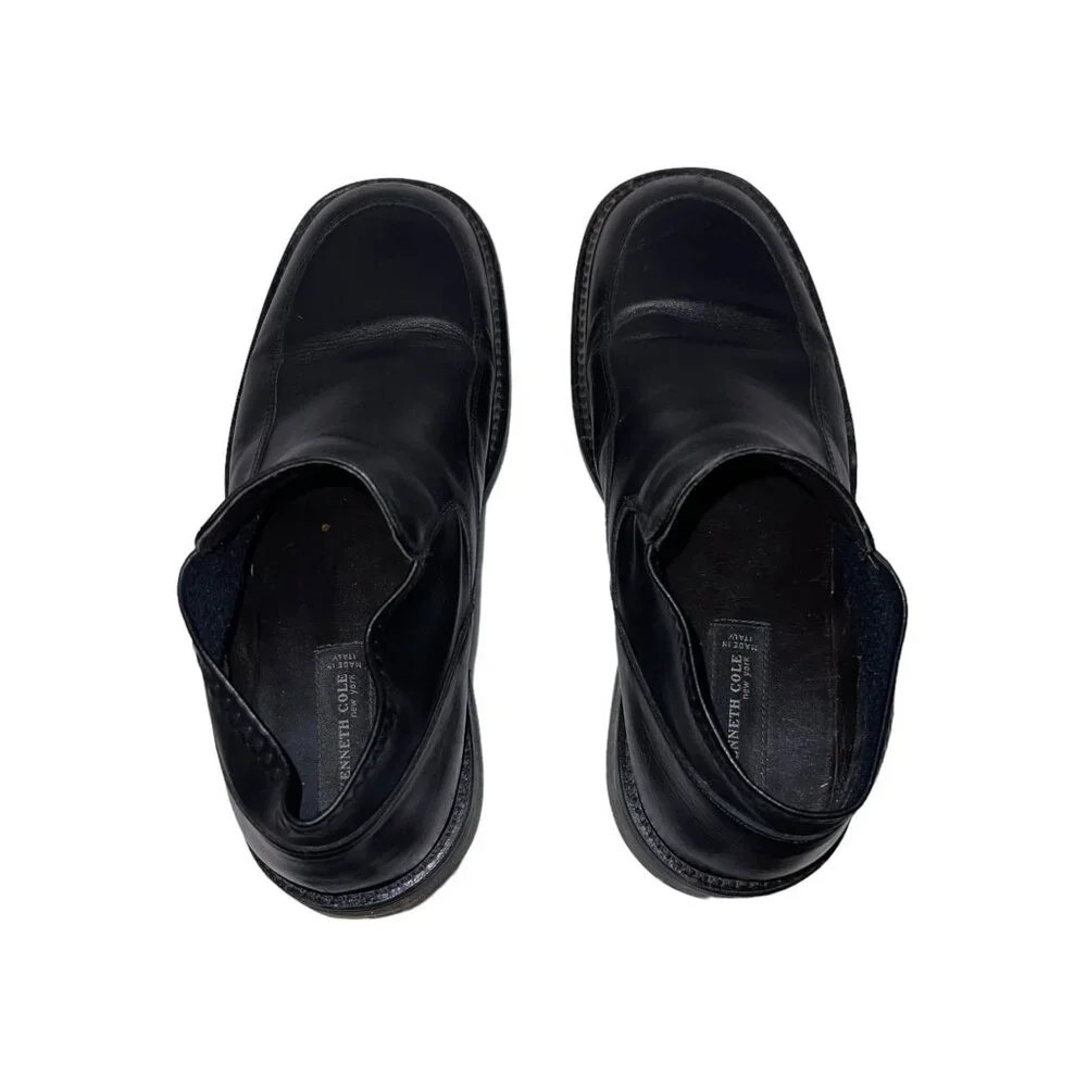 Kenneth Cole New York Black Leather Chukka Boots Mens 9 Made Italy Slip On
